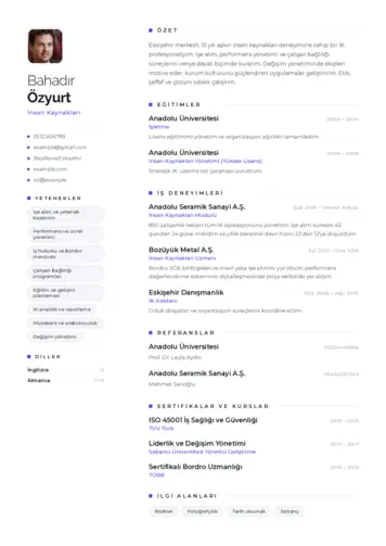 İnsan Kaynakları Cv Örnekleri cv indir